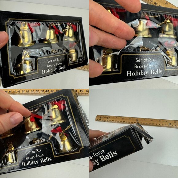 2 Vtg Pkgs Christmas Gold Brass Tone Bells Jingle w Red Ribbon w Orig Box READ - Picture 6 of 11